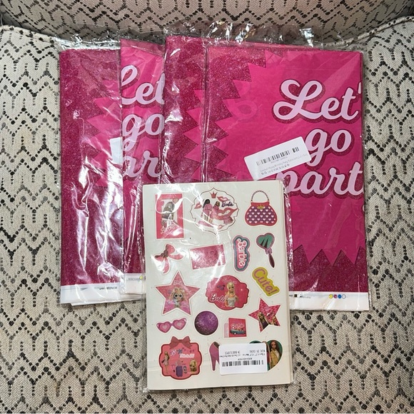 Barbie Birthday Party Tablecloths & Stickers- NEW - Picture 1 of 4